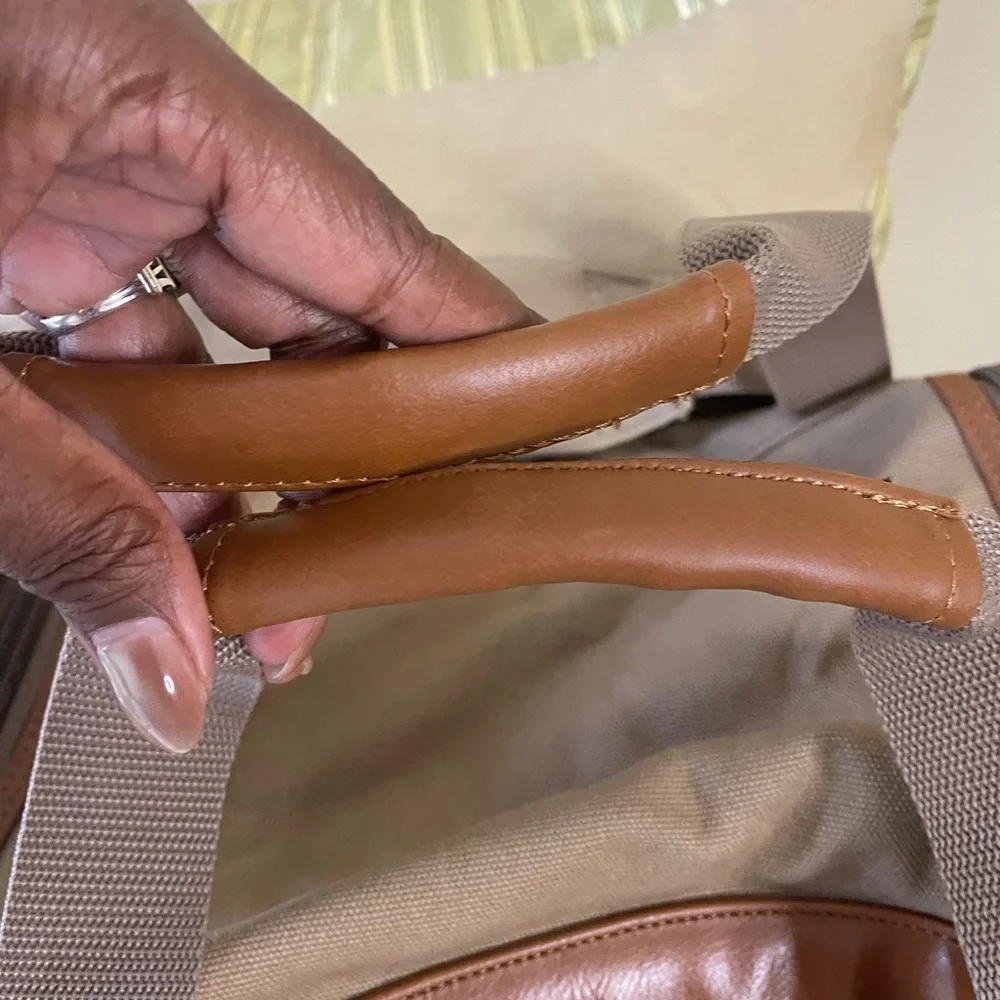 Tan and Brown Men's Duffel Bag